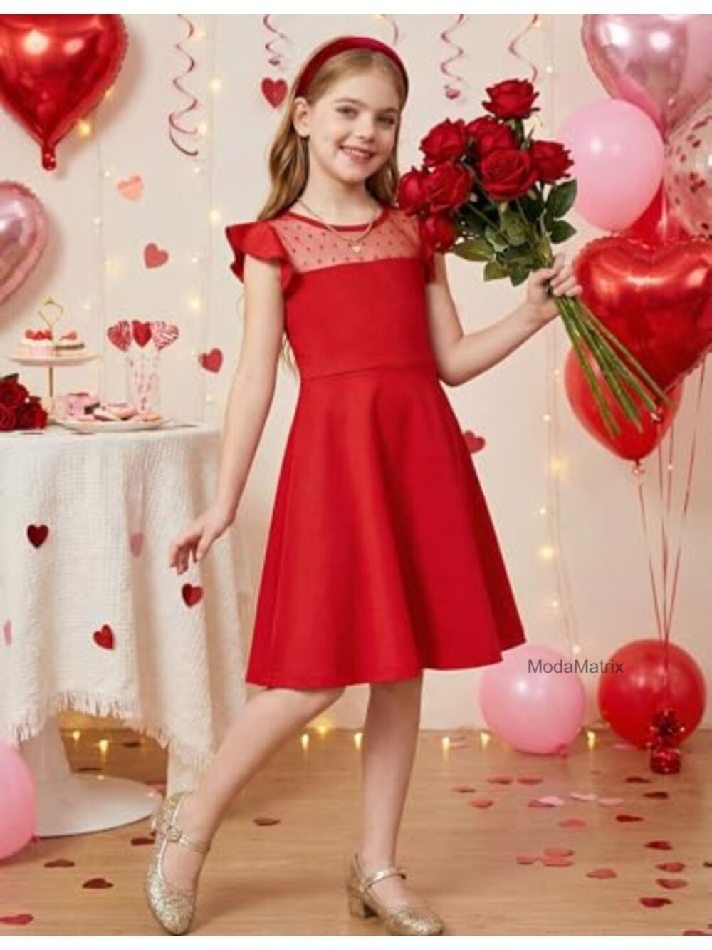 Girls Formal Party Wedding Dress Ruffle Sleeve A-Line Mesh with Pockets - Picture 2 of 6